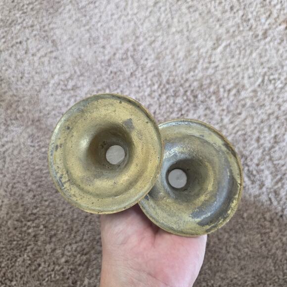 Vintage Graduated Brass & Lucite Candlestick Holders MCM Style Set Of 2 Glass - Picture 4 of 6